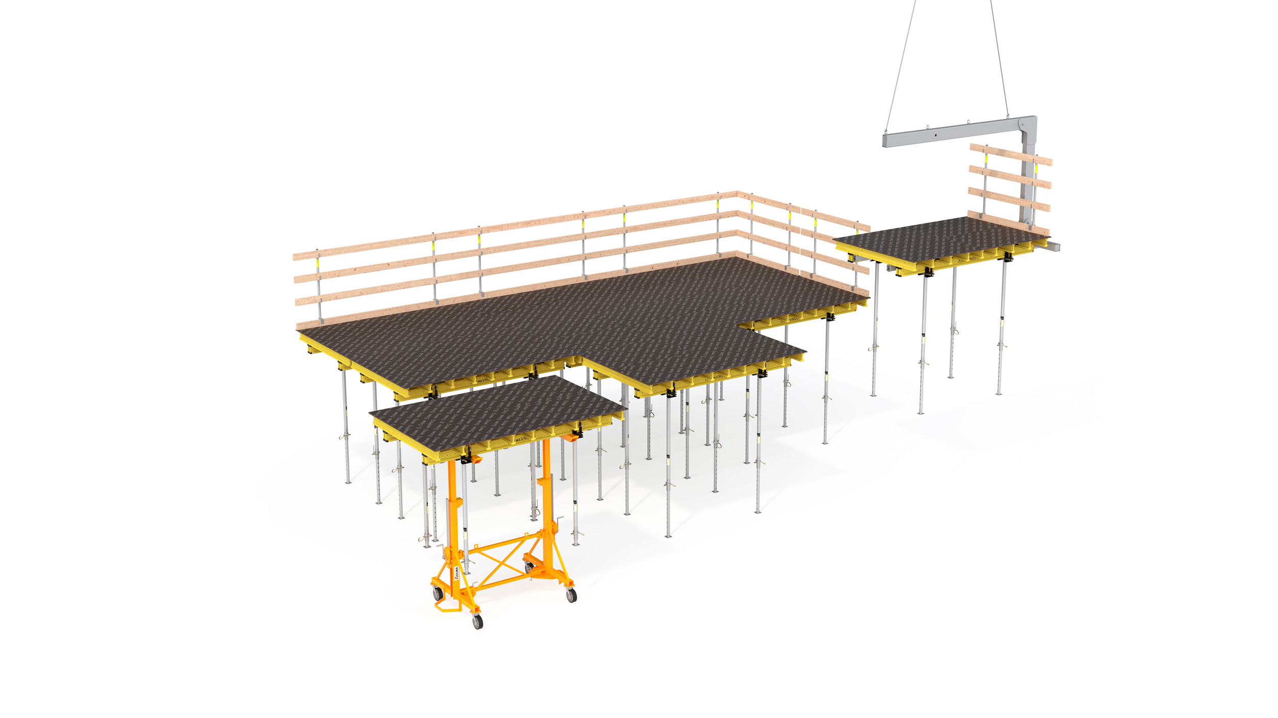 Cofragem de mesa para grandes lajes de geometria regular altamente produtiva. Desenvolvida para Edificações.
Principais Características: Melhora o ritmo de execução, com segurança e excelente acabamento de betão.