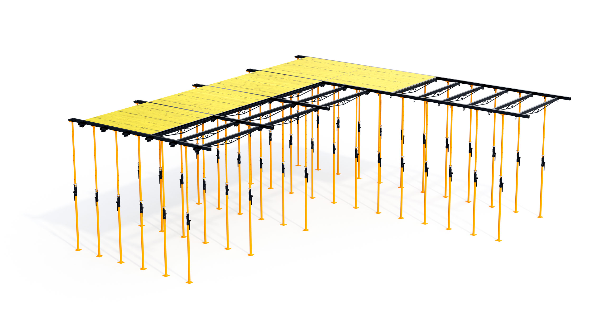 Sistema de cofragem para lajes recuperável de alto rendimento para edificação.
Principais Características: Componentes leves, montagem e desmontagem rápidas.