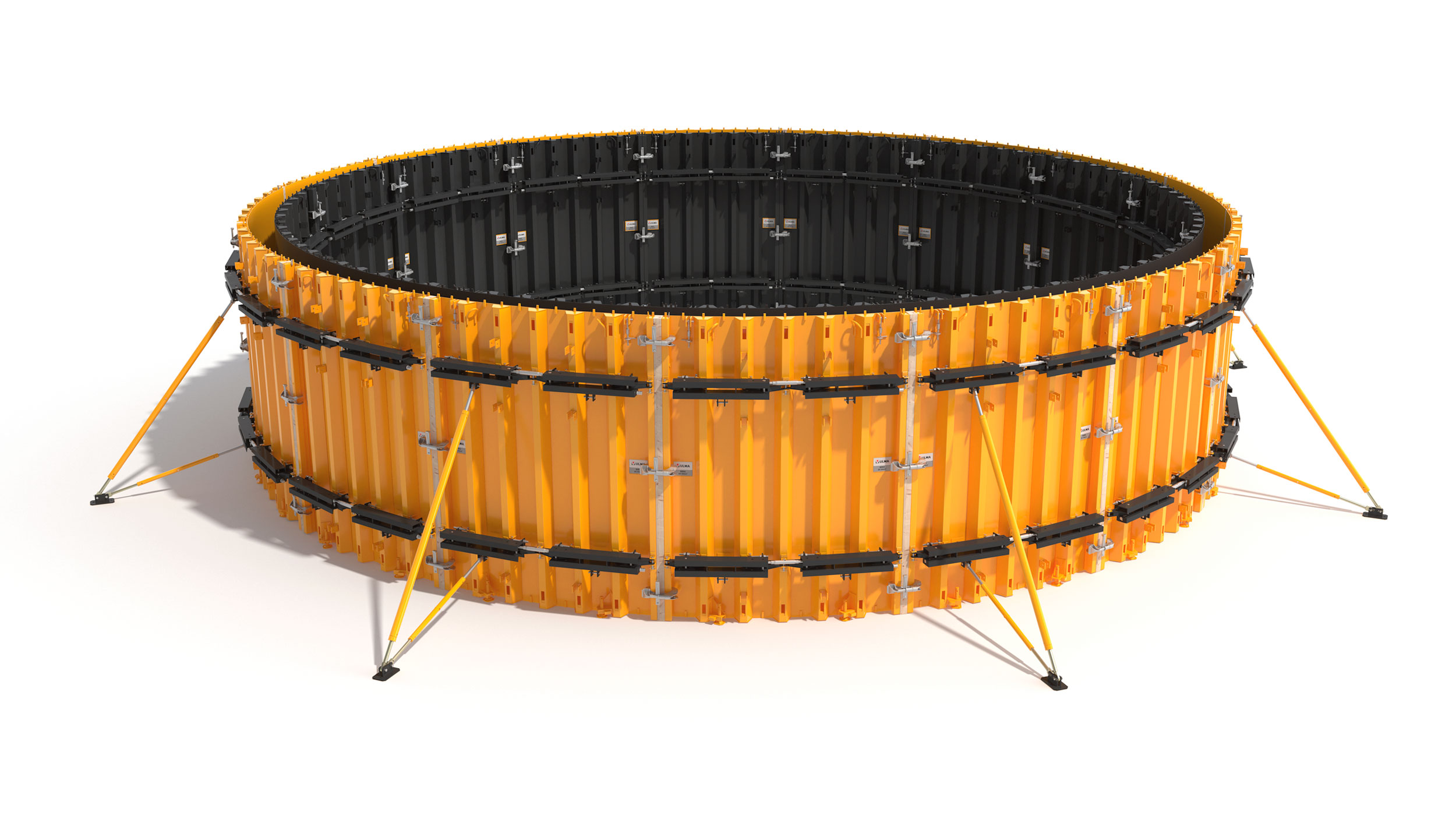 Uma cofragem metálica circular desenvolvida para cofragem em muros curvas. Mecanismo simples para geração da curvatura desejada. Uma cofragem metálica circular desenvolvida para cofragem em muros curvas. Mecanismo simples para geração da curvatura desejada.