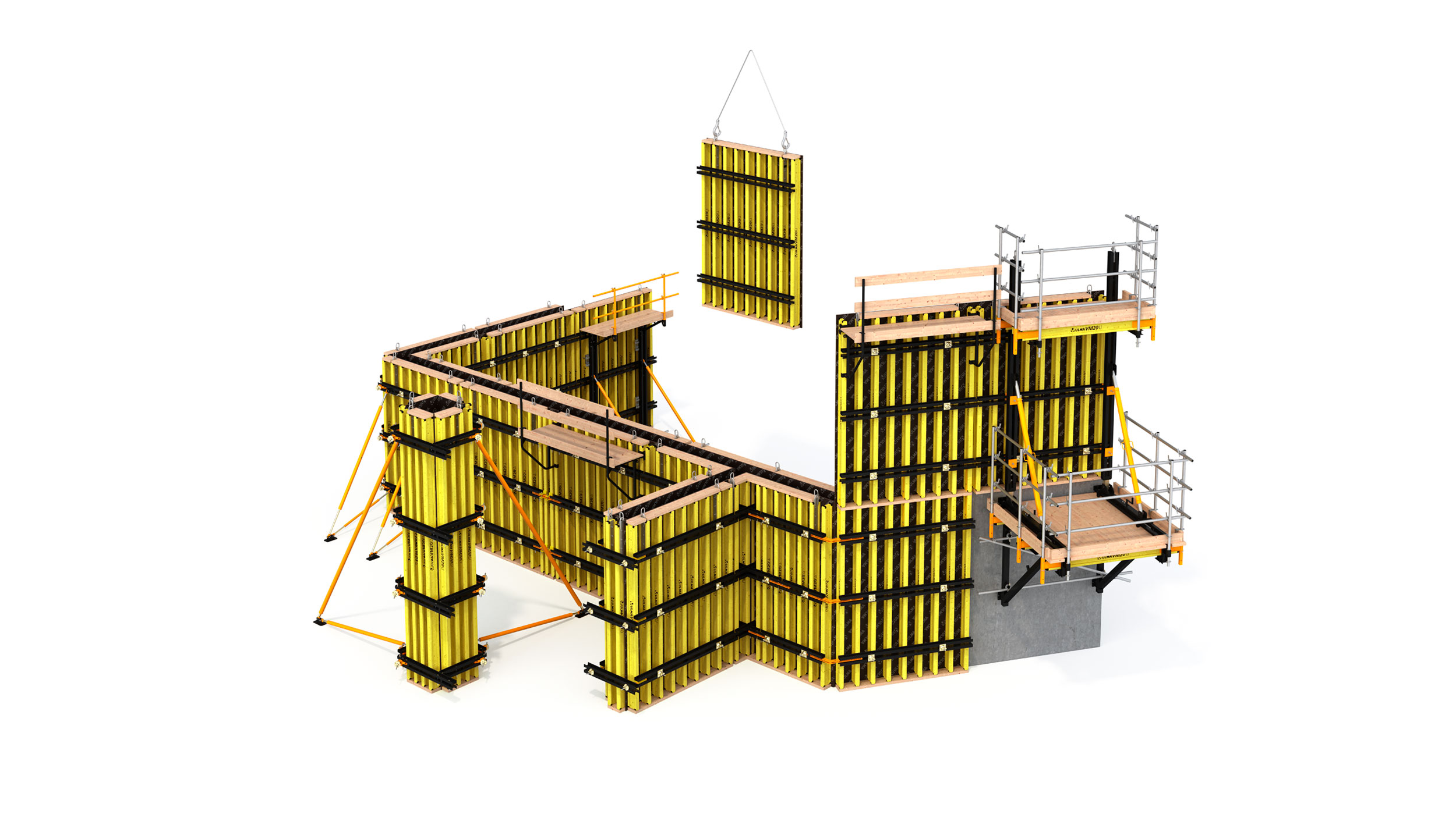 Cofragem de vigas de madeira de alta flexibilidade e adequação a estruturas verticais tanto em edificação e infraestrutura, com excelente acabamento de betão.